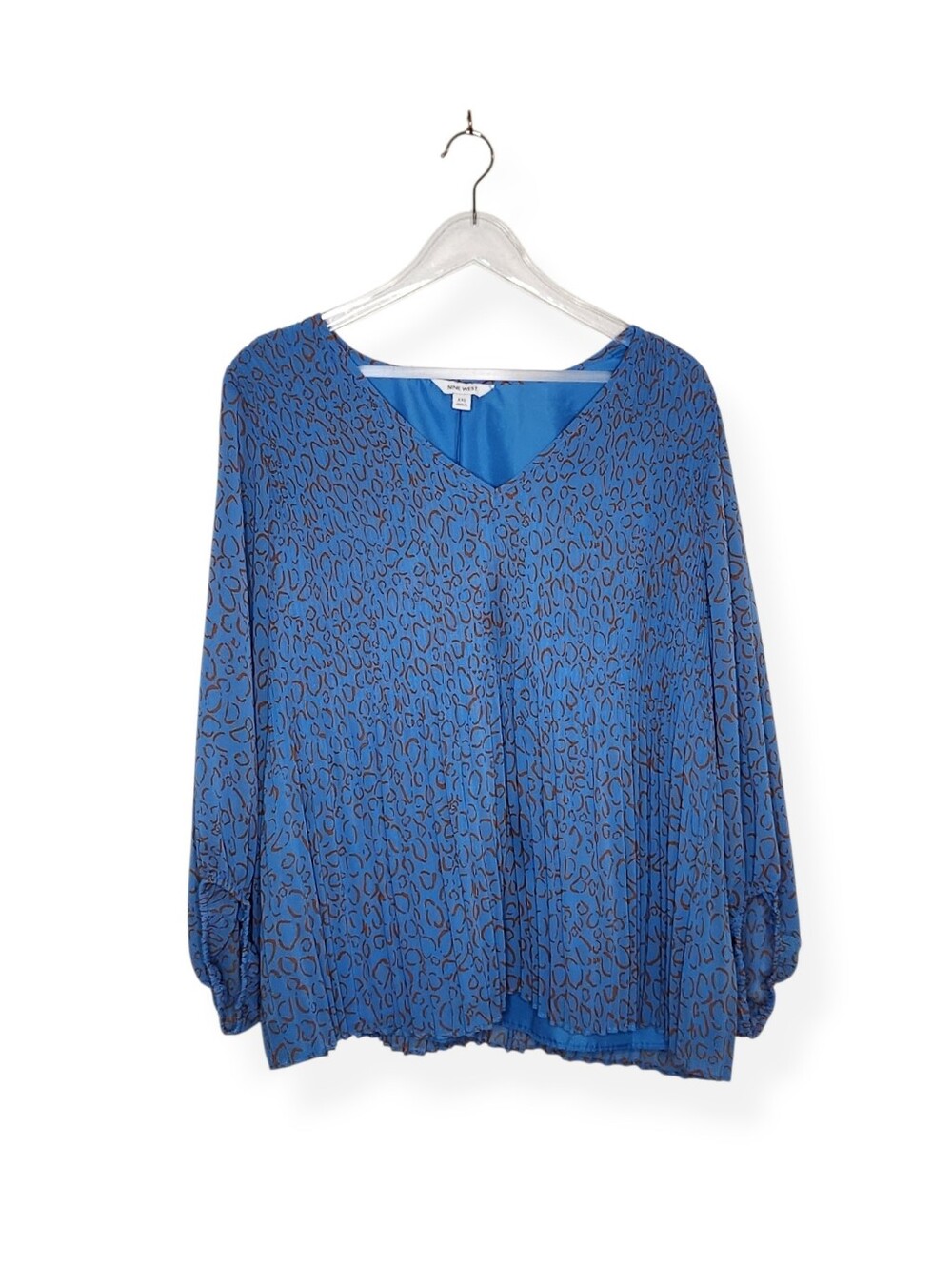 Nine West Blue Pleated Top with Orange Leopard Print Women's Size XXL